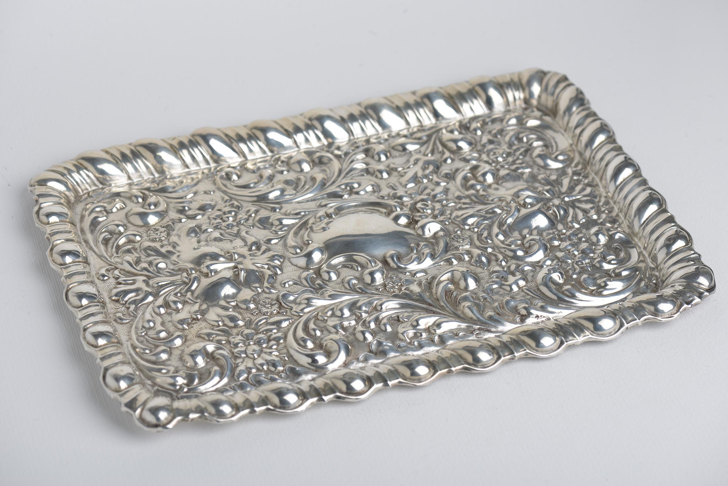 Hammered   Pair of Antique English Silver Personal Cards Trays For Sale