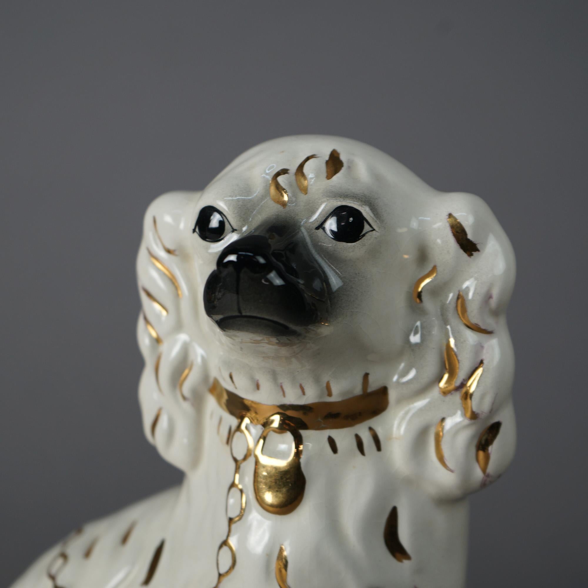 Antique Pair of English Staffordshire Porcelain Painted & Gilt Spaniels  20thC 8