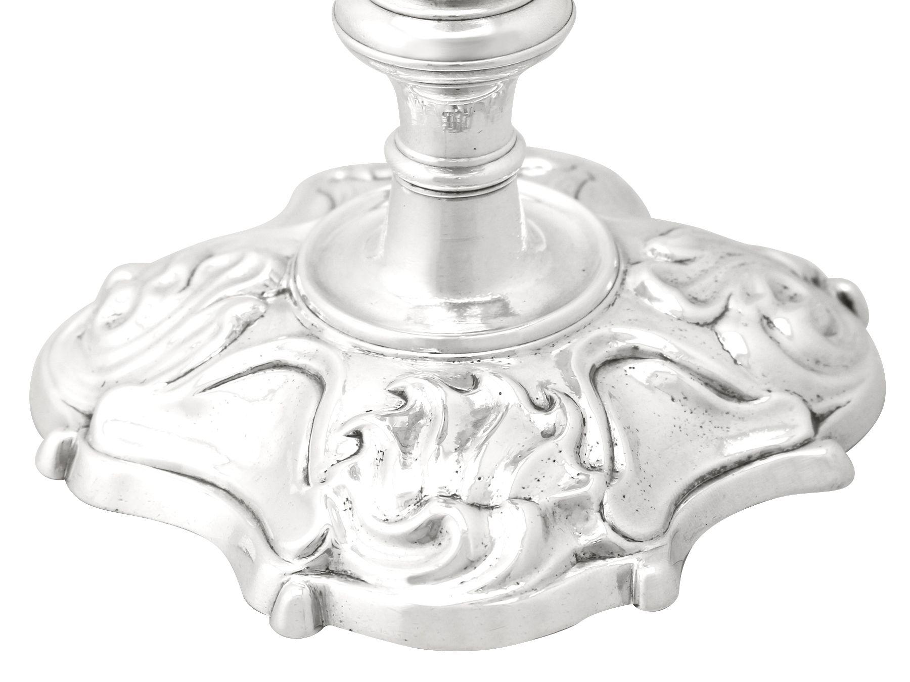 George II Antique Pair of English Sterling Silver Candle Holders For Sale