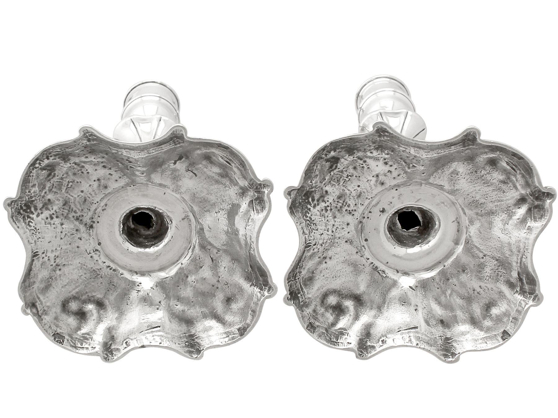 Antique Pair of English Sterling Silver Candle Holders For Sale 3