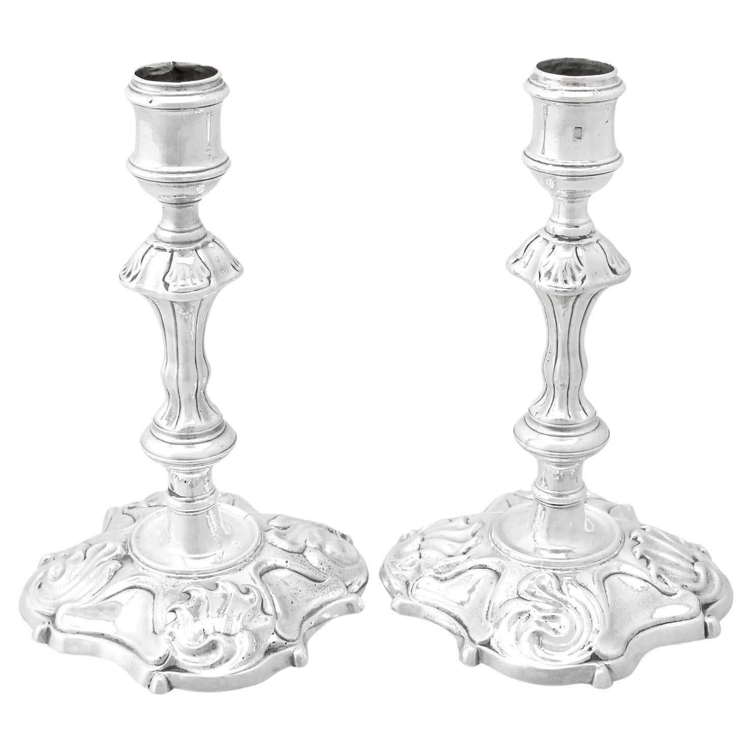 Antique Pair of English Sterling Silver Candle Holders For Sale