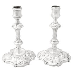 Antique Pair of English Sterling Silver Candle Holders