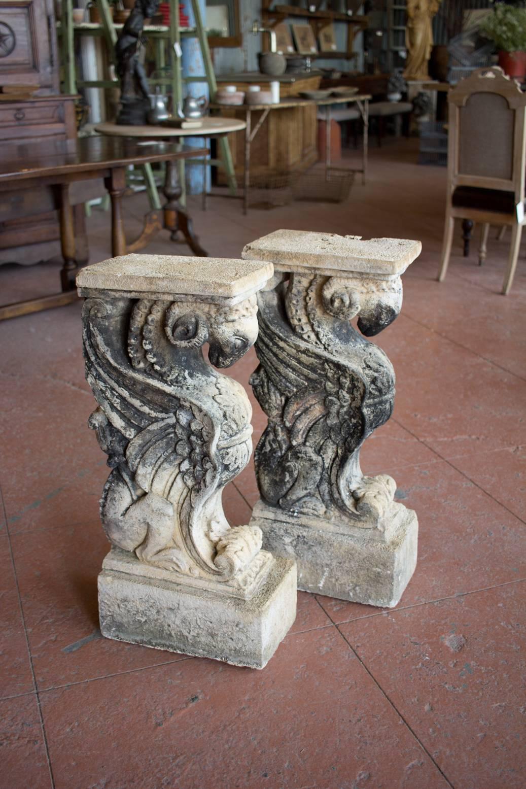 Antique pair of medieval style stone Griffin supports.

Would make a lovely backside couch table if you got a nice piece of tempered glass cut.
