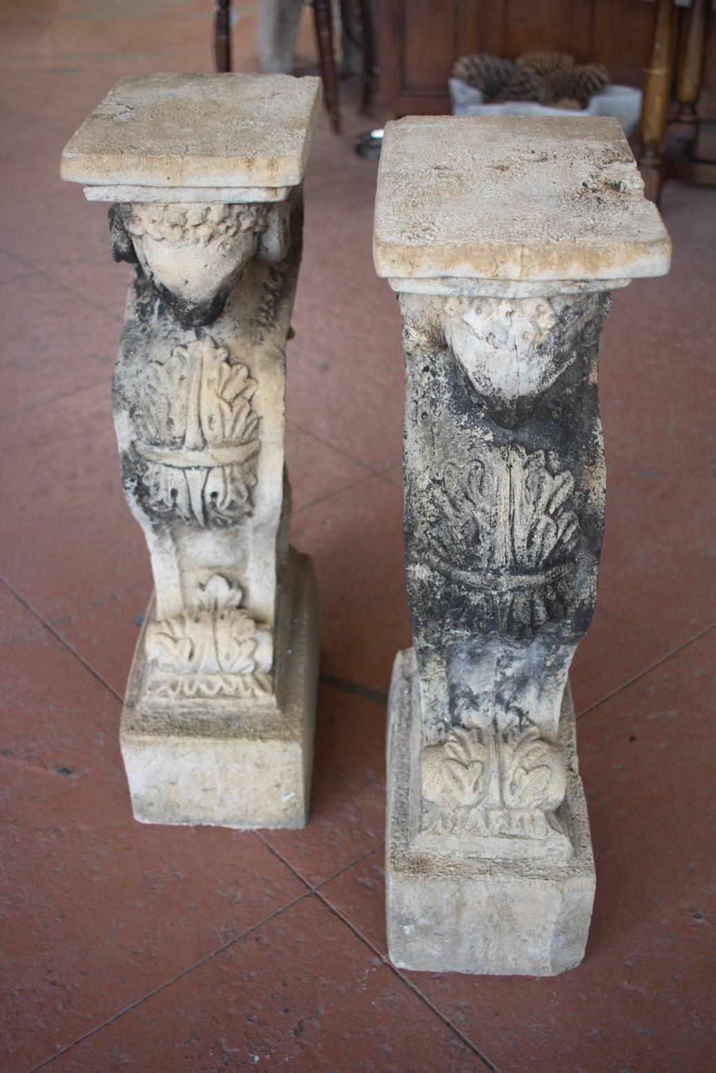 Antique Pair of English Stone Griffin Supports 1