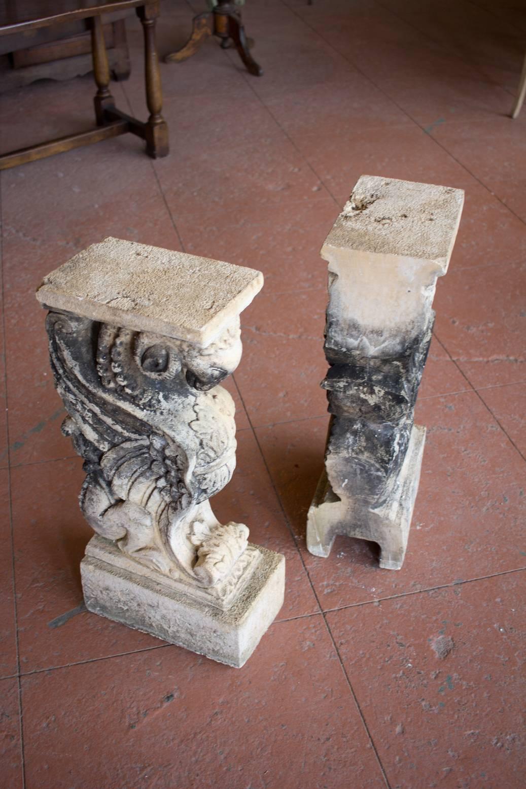 Antique Pair of English Stone Griffin Supports 2