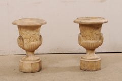 Antique Pair of English Terracotta Urns Adorn in Winged Griffins & Foliage Motif