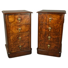 Antique Pair of English Victorian Burr Walnut Bedside Cabinets Nite Stands