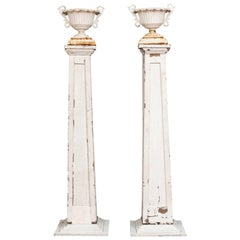 Antique Pair of Entrance Pilasters with Urns 