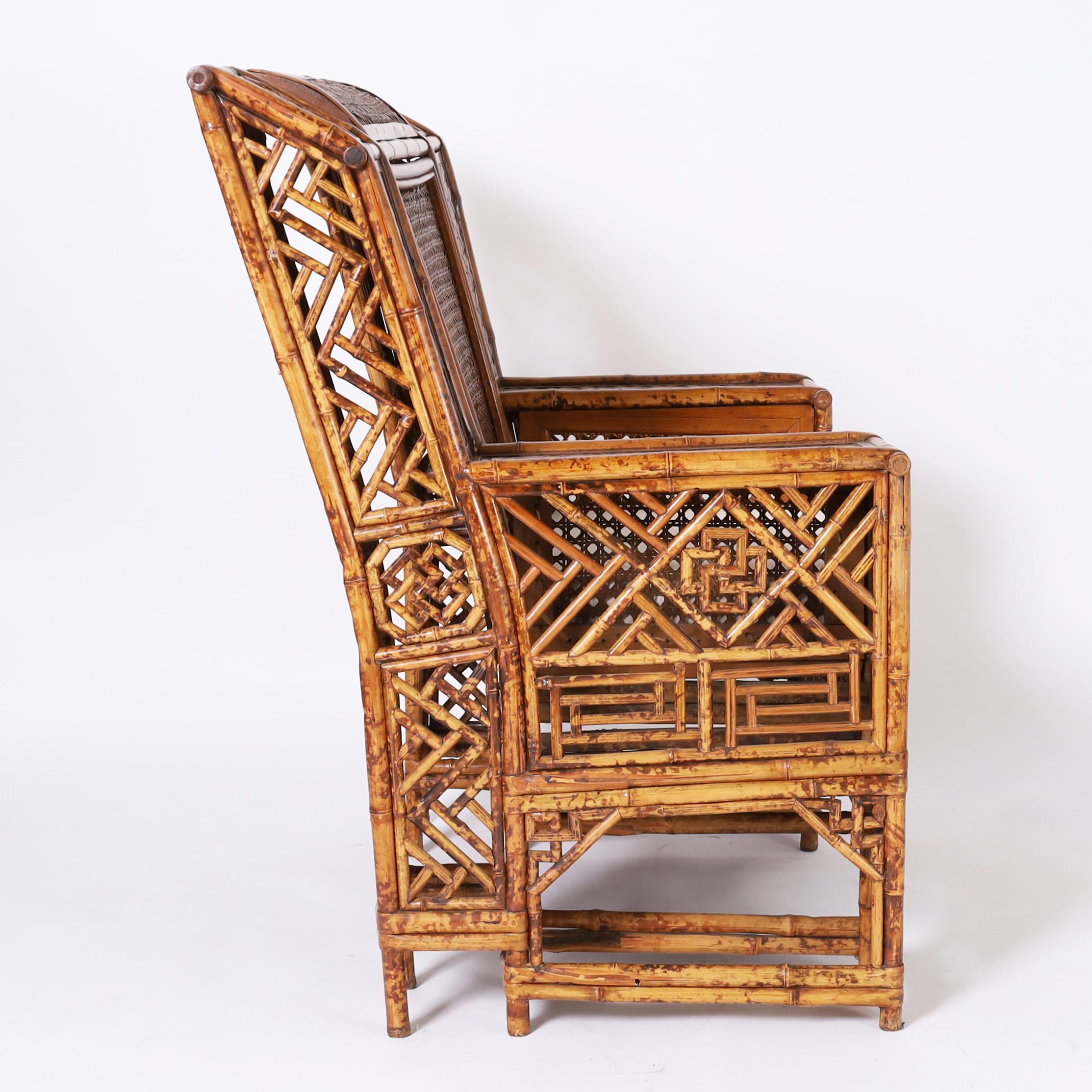 Antique Pair of Exceptional Chinese Chippendale Bamboo Club Chairs In Good Condition In Palm Beach, FL