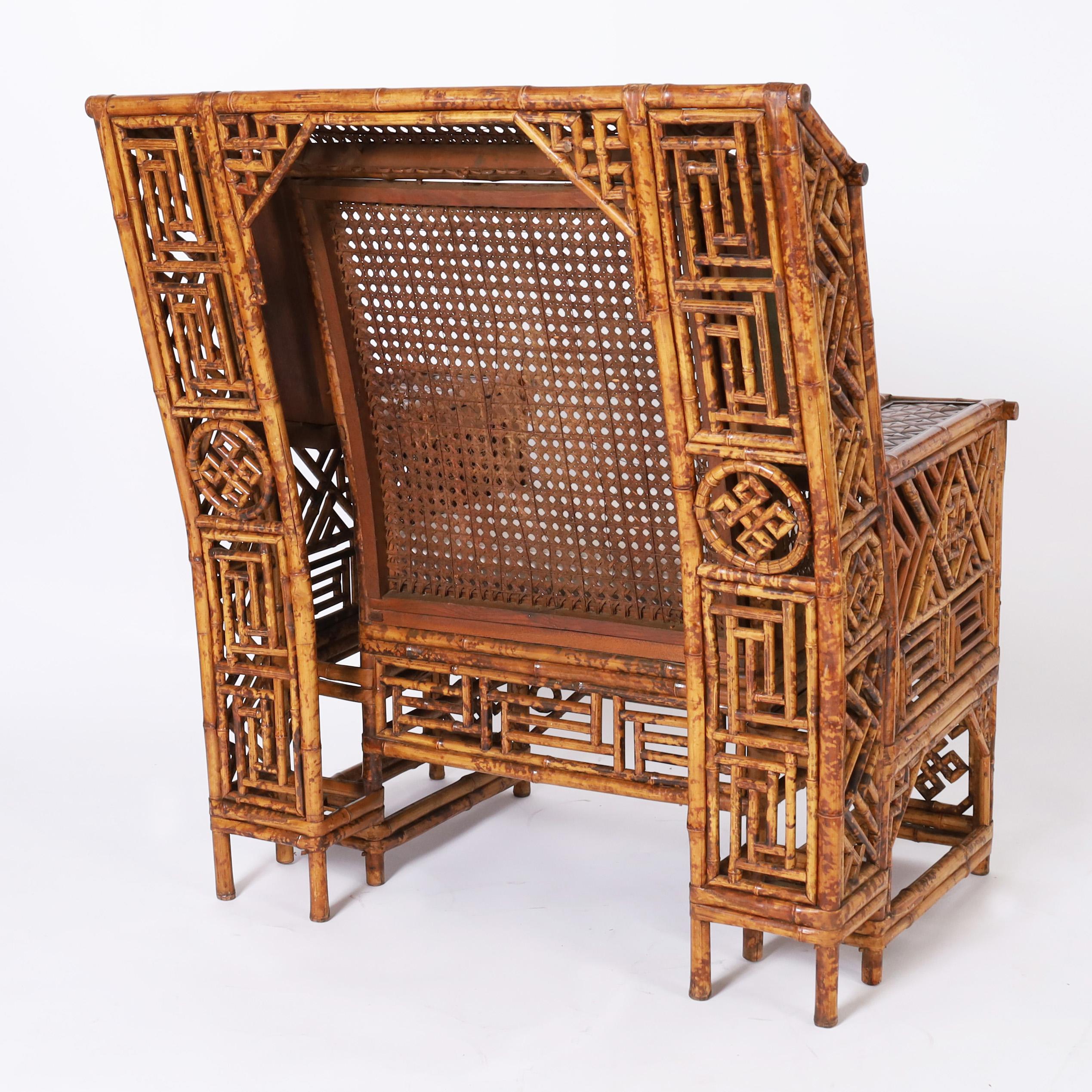 20th Century Antique Pair of Exceptional Chinese Chippendale Bamboo Club Chairs