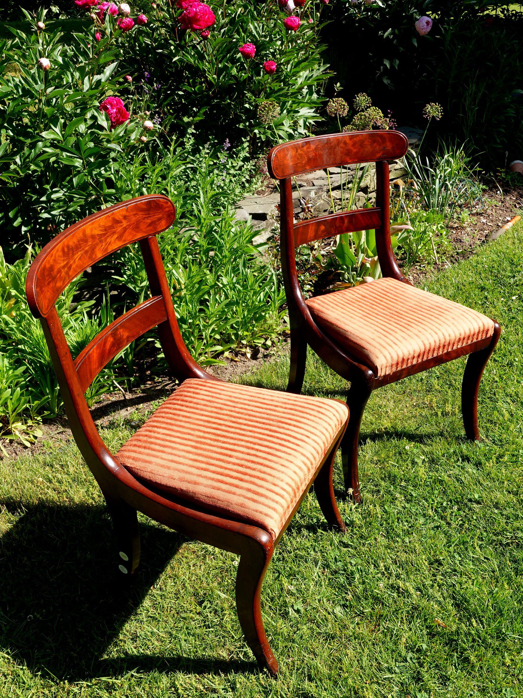 Antique Pair of Federal Birch Wood Dinning Charis In Good Condition For Sale In Norton, MA