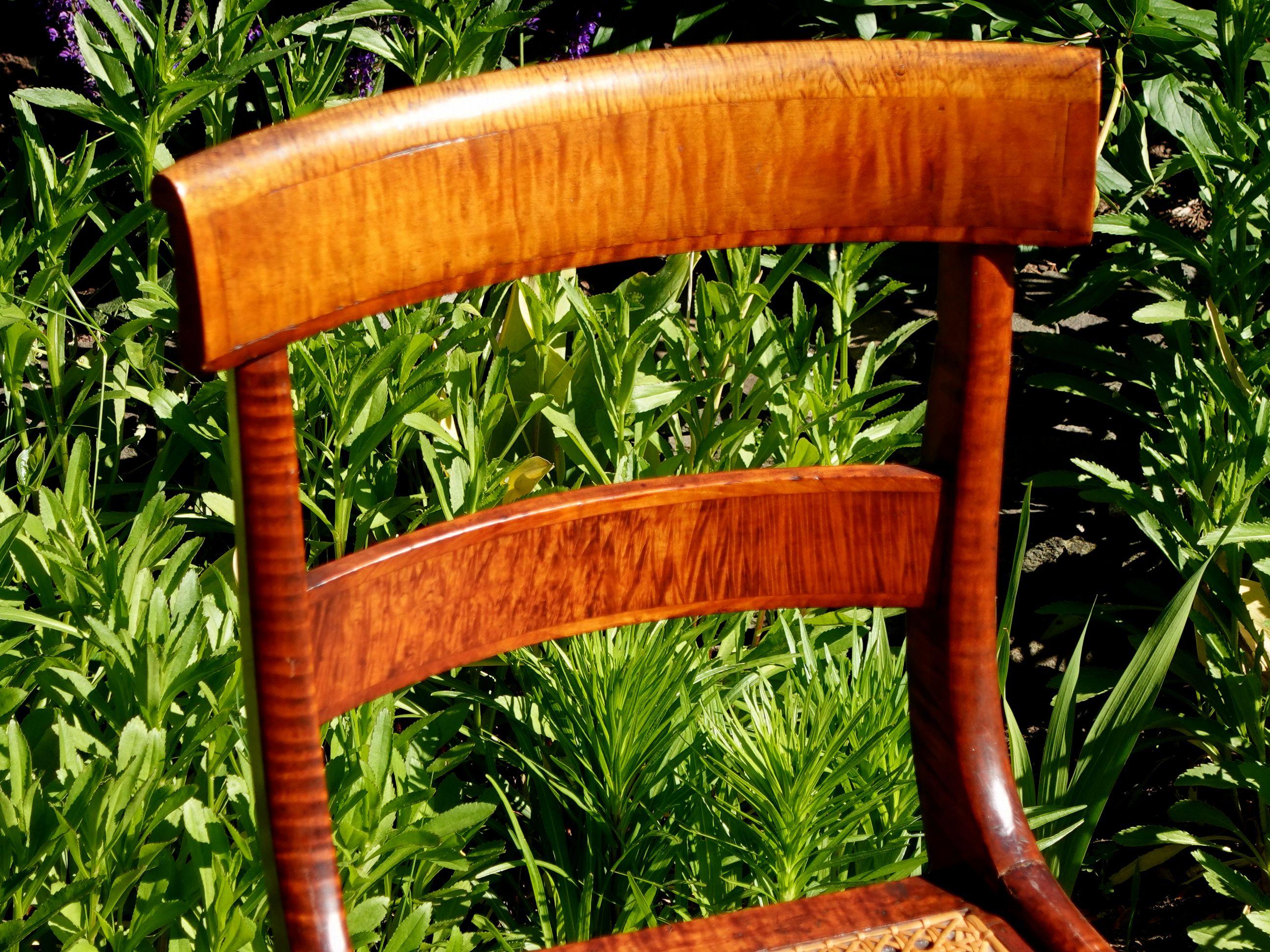 Antique Pair of Federal Tiger Maple & Bird's Eye Cane Seat Dinning Charis #2 In Good Condition For Sale In Norton, MA