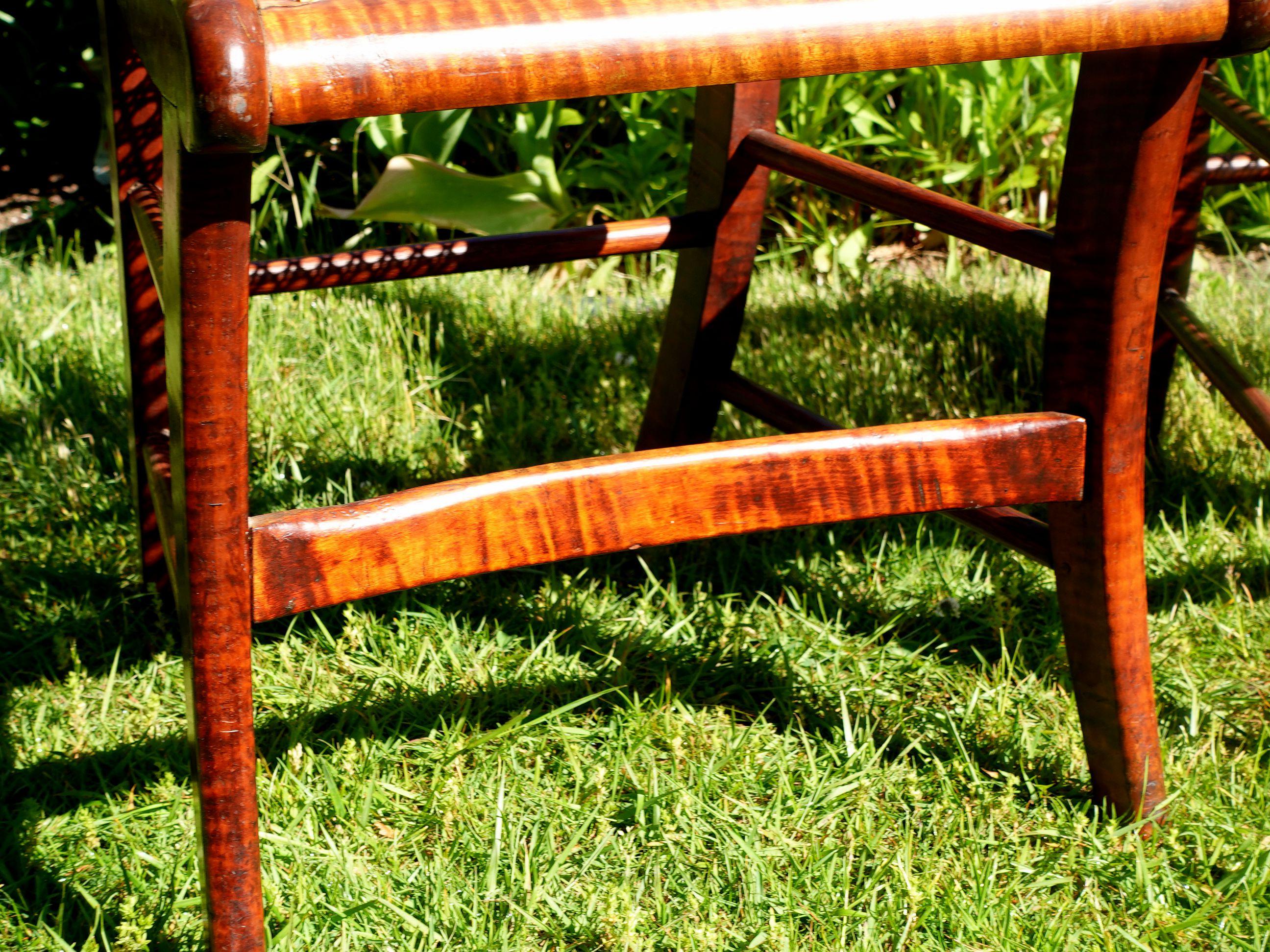 Antique Pair of Federal Tiger Maple & Bird's Eye Cane Seat Dinning Charis #2 For Sale 1