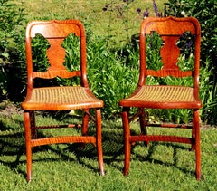 Antique Pair of Federal Tiger Maple & Bird's Eye Cane Seat Dinning Charis