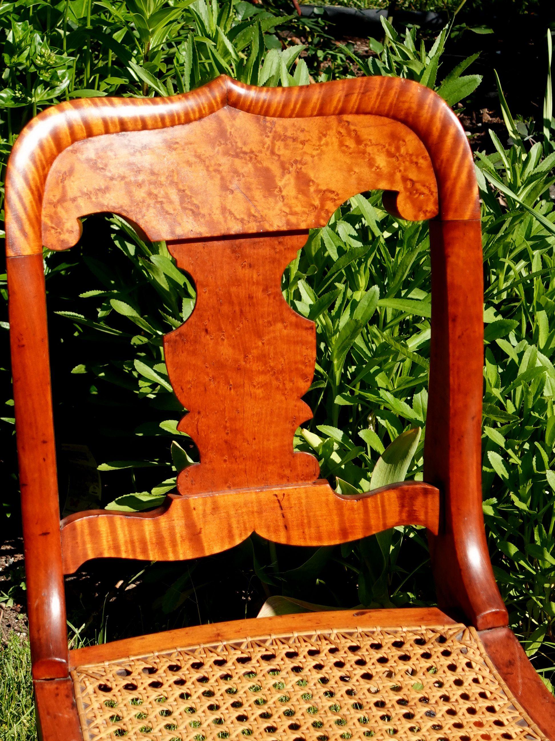 Antique Pair of Federal Tiger Maple & Bird's Eye Cane Seat Dinning Charis In Good Condition For Sale In Norton, MA