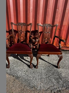 Antique Pair of Finely Carved Mahogany Chippendale Armchairs