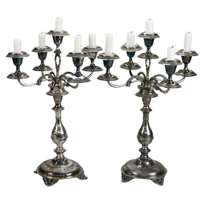 Antique Pair of French Silver Plated Candelabra For Sale at 1stDibs