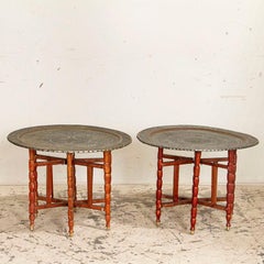 Antique Pair of Folding Side Tables with Brass Top