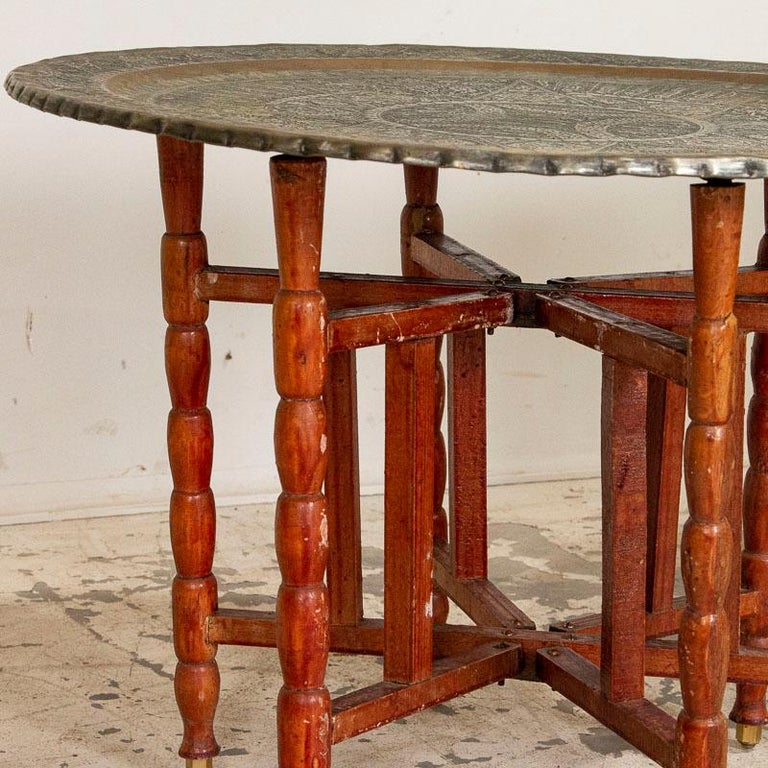 Antique Pair of Folding Side Tables with Brass Top at 1stdibs