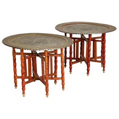 Antique Pair of Folding Side Tables with Brass Top