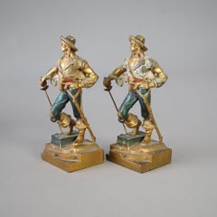 Antique Pair of Frankart School Polychromed Bronze Figural Pirate Bookends c1920