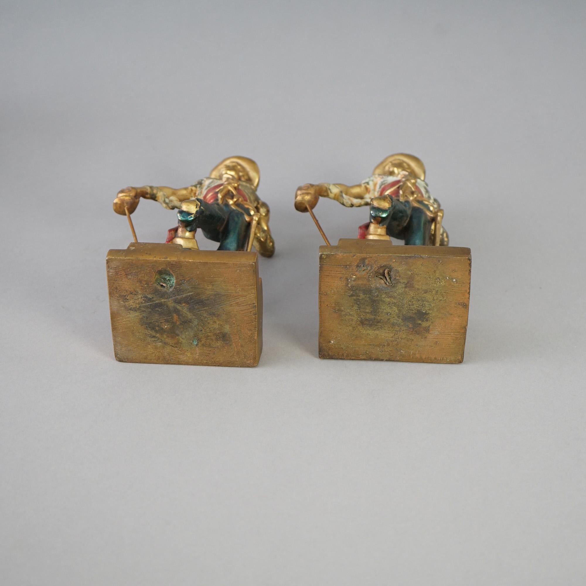 20th Century Antique Pair of Frankart School Polychromed Bronze Figural Pirate Bookends c1920