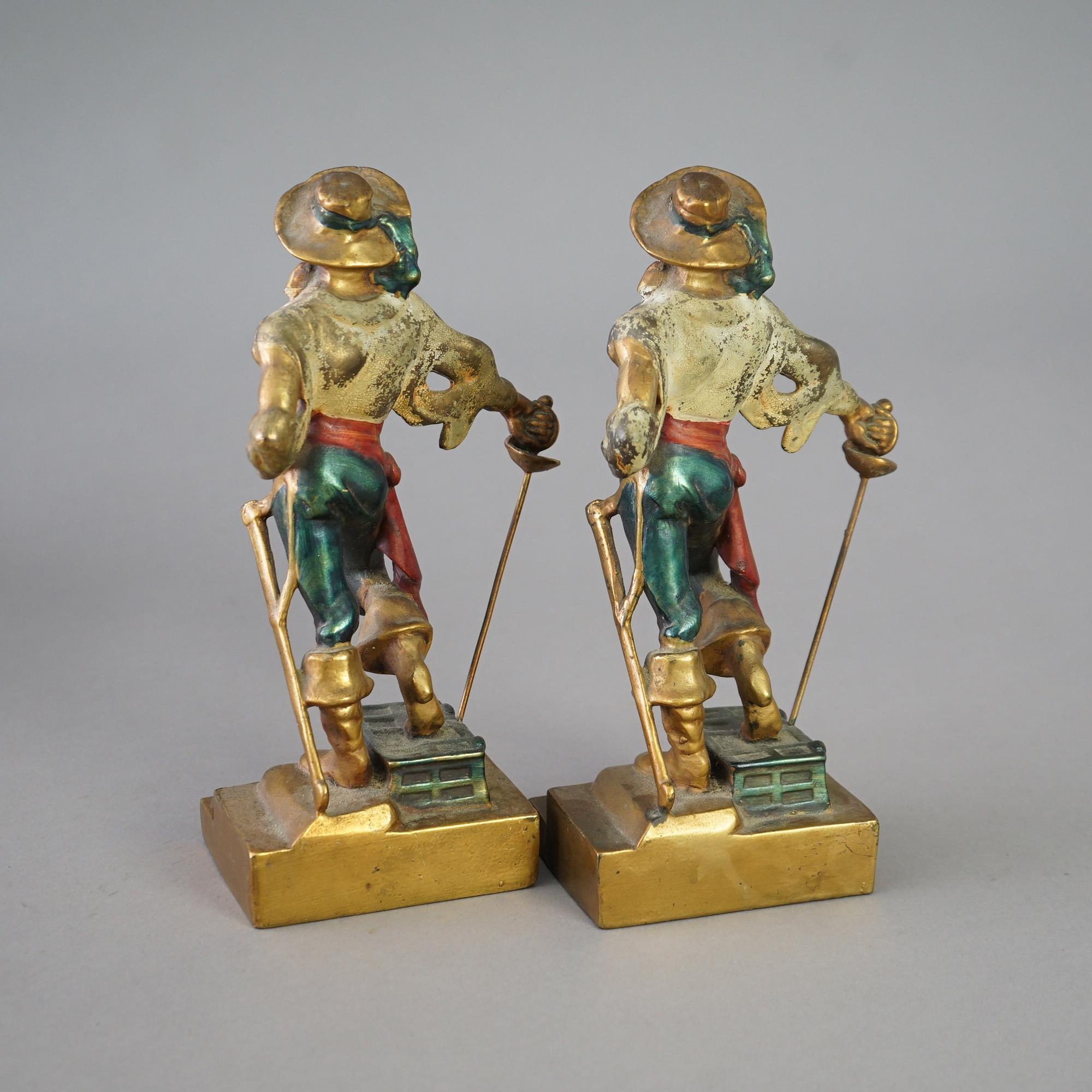 Antique Pair of Frankart School Polychromed Bronze Figural Pirate Bookends c1920 1