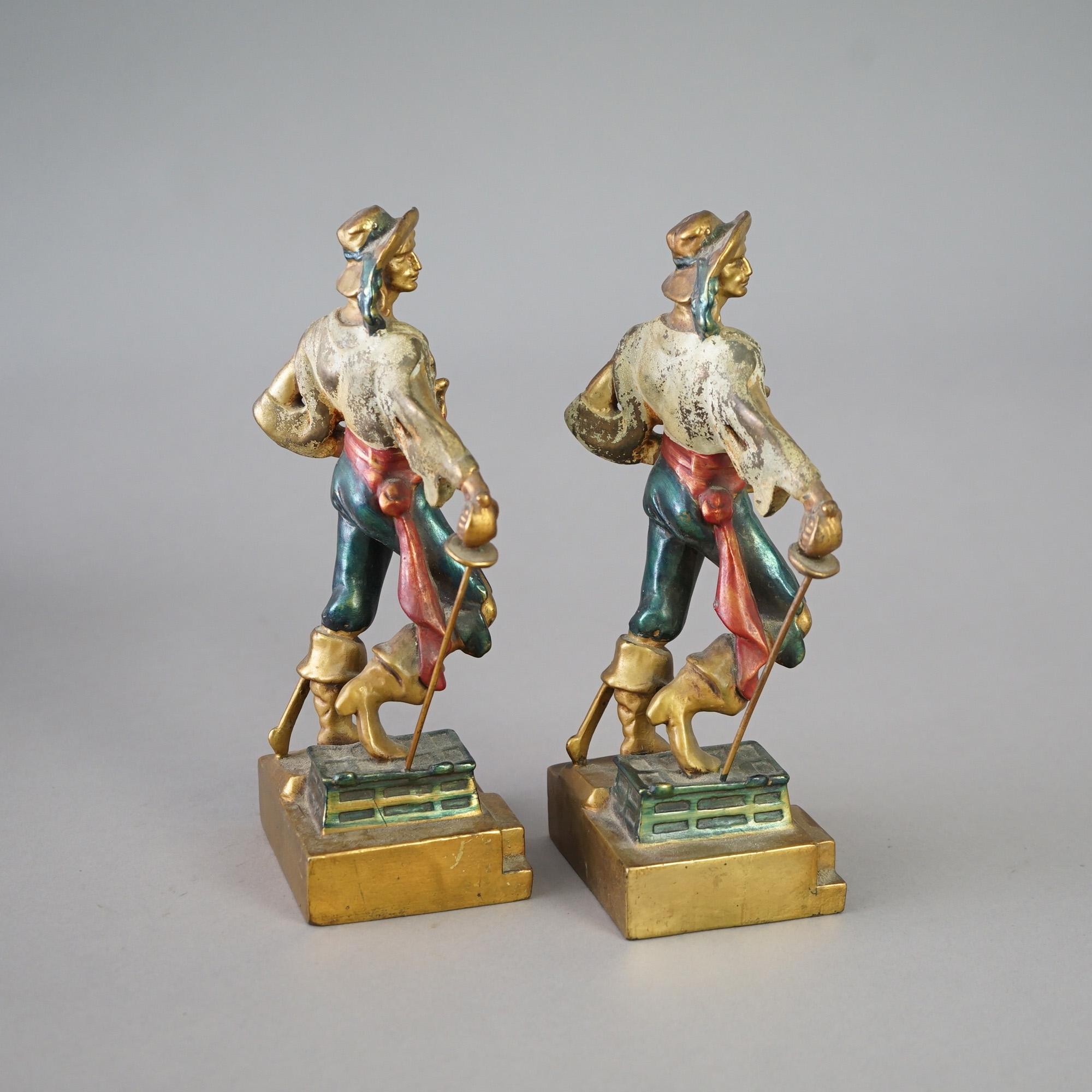 Antique Pair of Frankart School Polychromed Bronze Figural Pirate Bookends c1920 2