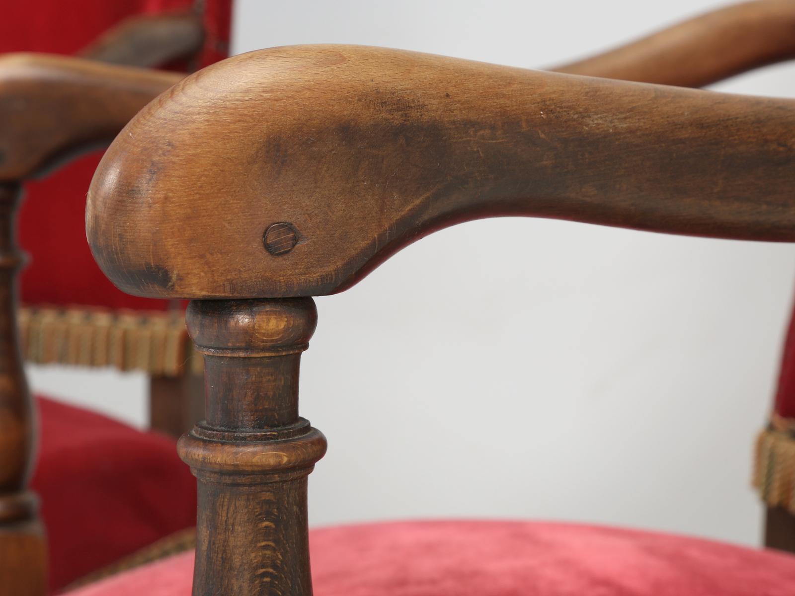 Upholstery Antique Pair of French Armchairs or Throne Chairs, circa 1880 Unrestored  For Sale