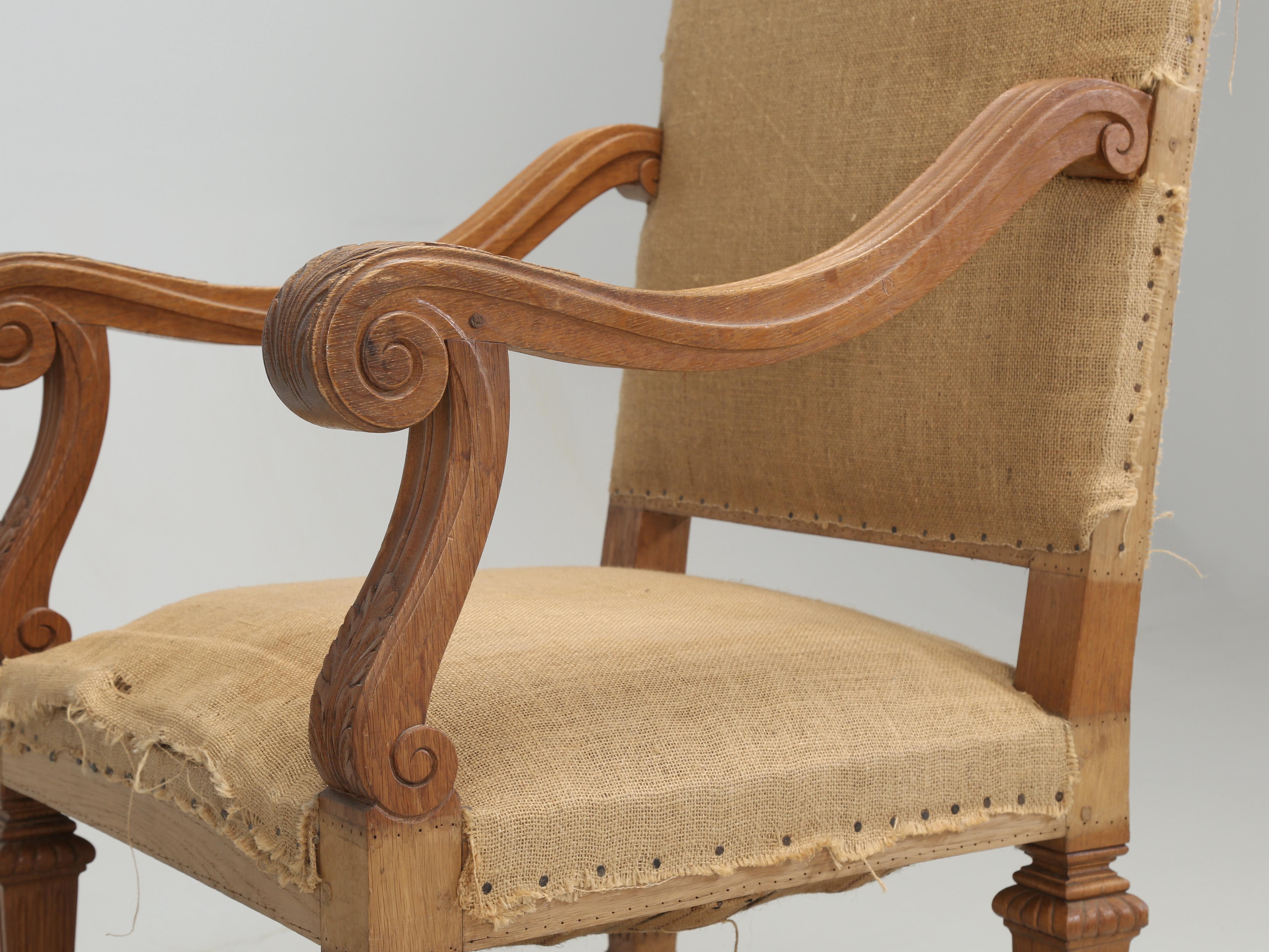 Upholstery Antique Pair of French Armchairs in White Oak circa 1900 Require Restoration For Sale