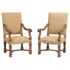 Antique Pair of French Armchairs in White Oak circa 1900 Require Restoration