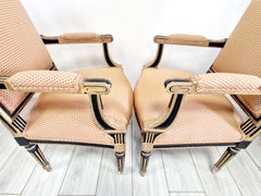 Antique Louis XVI Style French Armchairs with Gold Accents, 1850