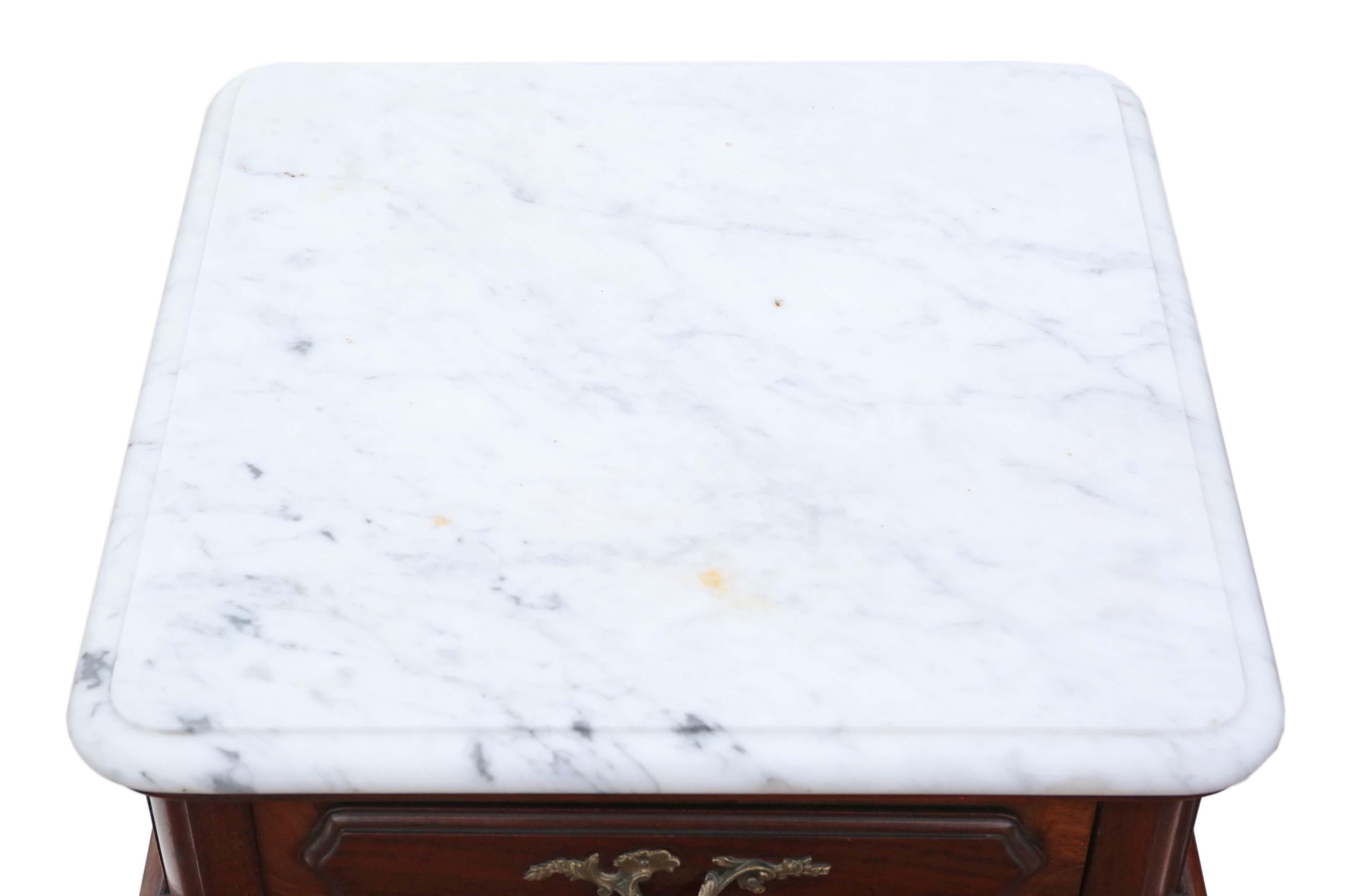 Early 20th Century Antique Pair of French Bedside Tables Cupboards Marble Tops For Sale