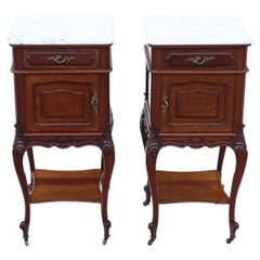 Antique Pair of French Bedside Tables Cupboards Marble Tops