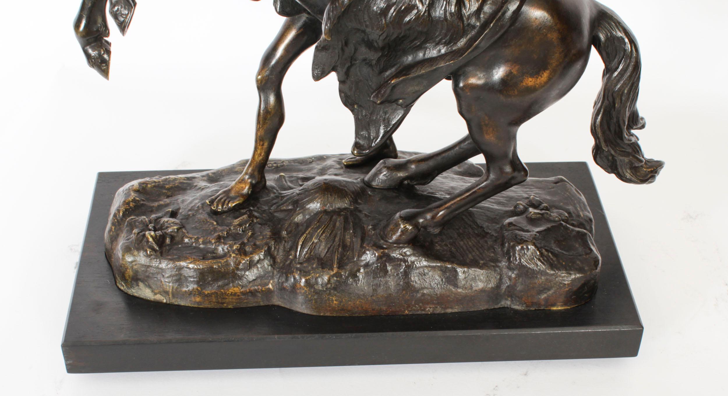 Antique Pair of French Bronze Marly Horses Sculptures by Cousteau 19th Century For Sale 5