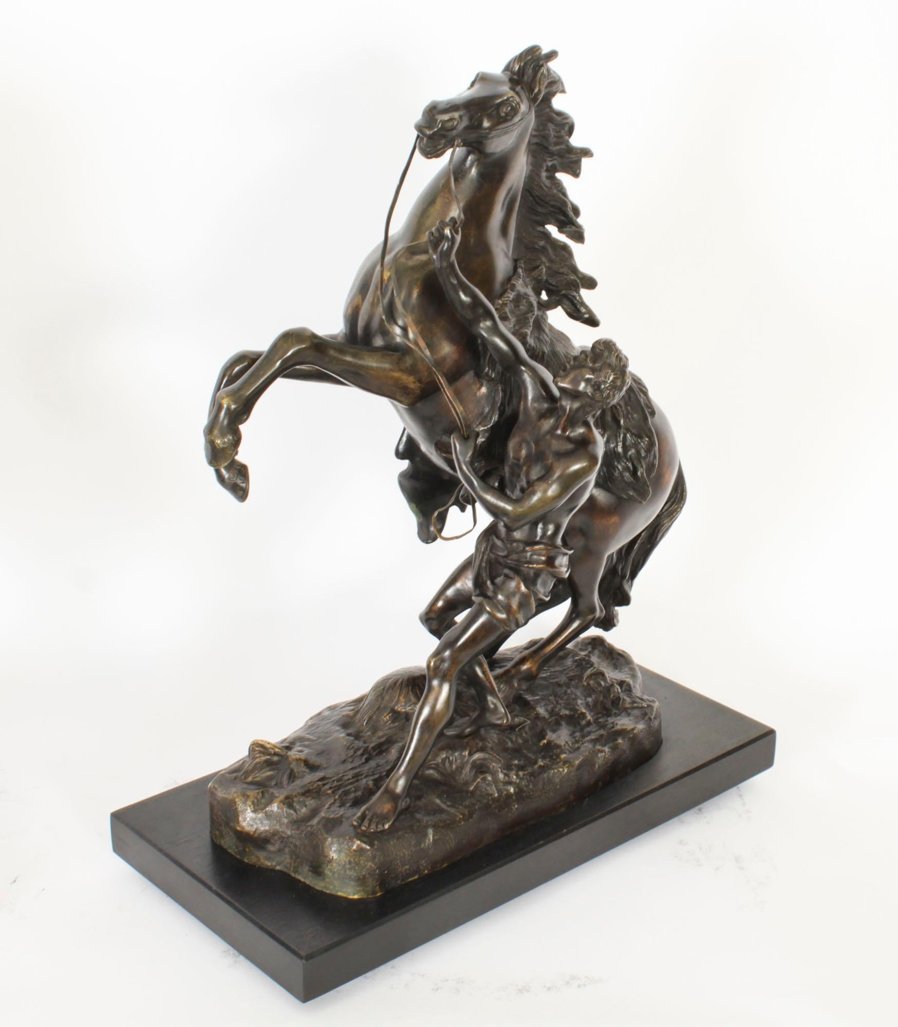 Antique Pair of French Bronze Marly Horses Sculptures by Cousteau 19th Century For Sale 9