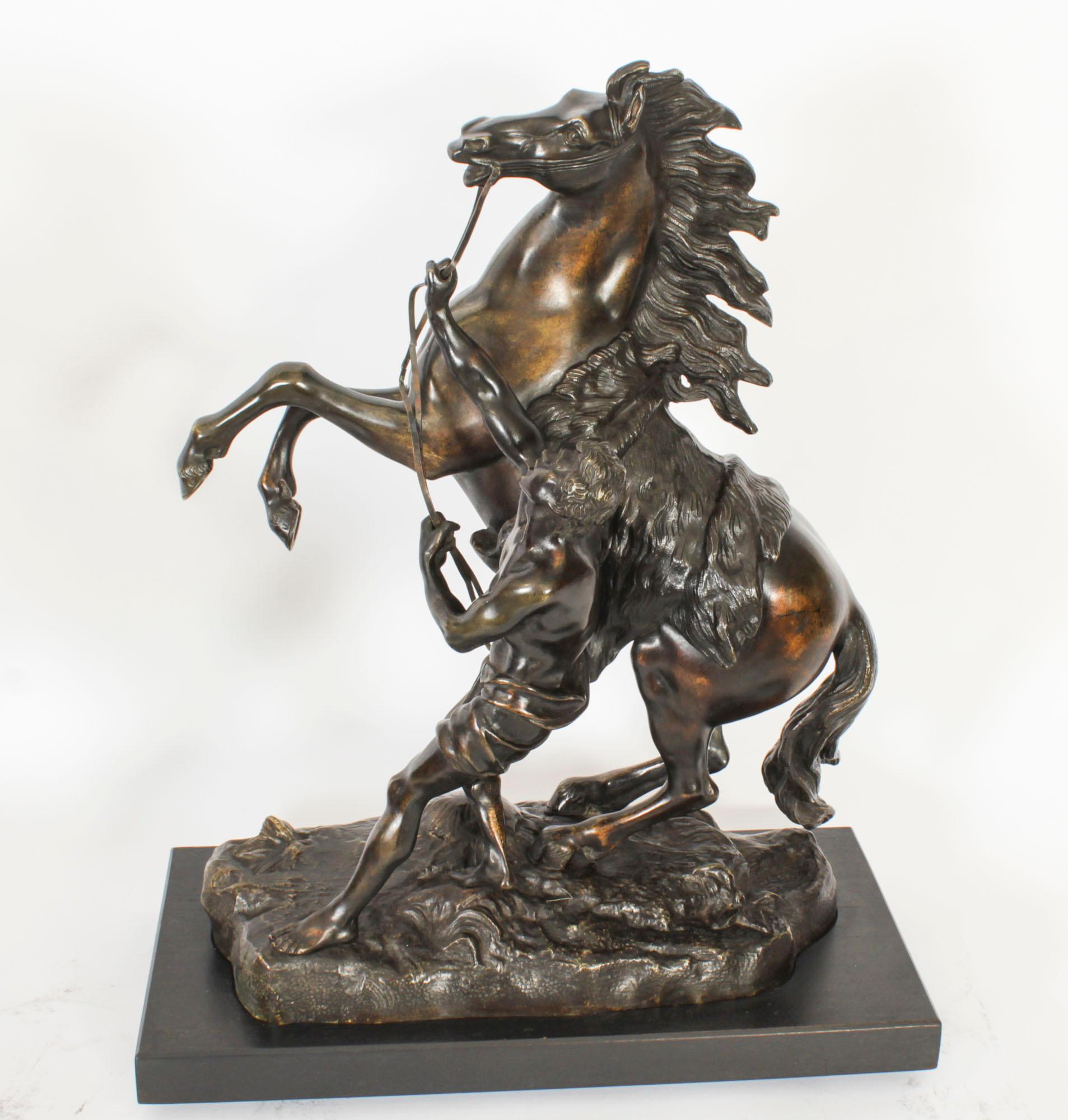 Antique Pair of French Bronze Marly Horses Sculptures by Cousteau 19th Century For Sale 10