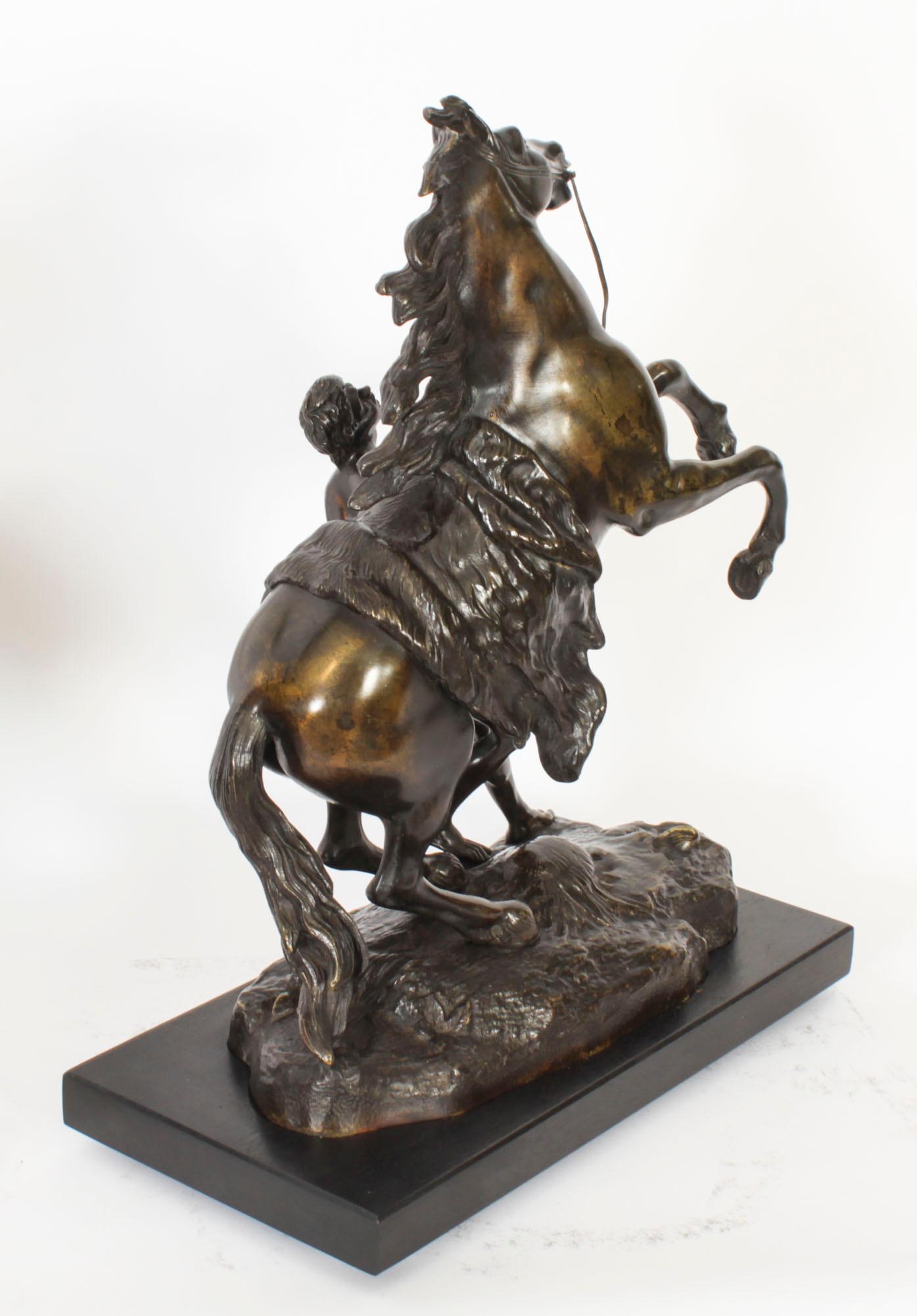 Antique Pair of French Bronze Marly Horses Sculptures by Cousteau 19th Century For Sale 11