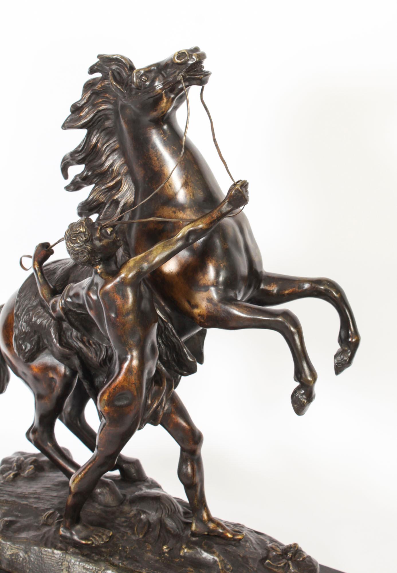 Antique Pair of French Bronze Marly Horses Sculptures by Cousteau 19th Century In Good Condition For Sale In London, GB