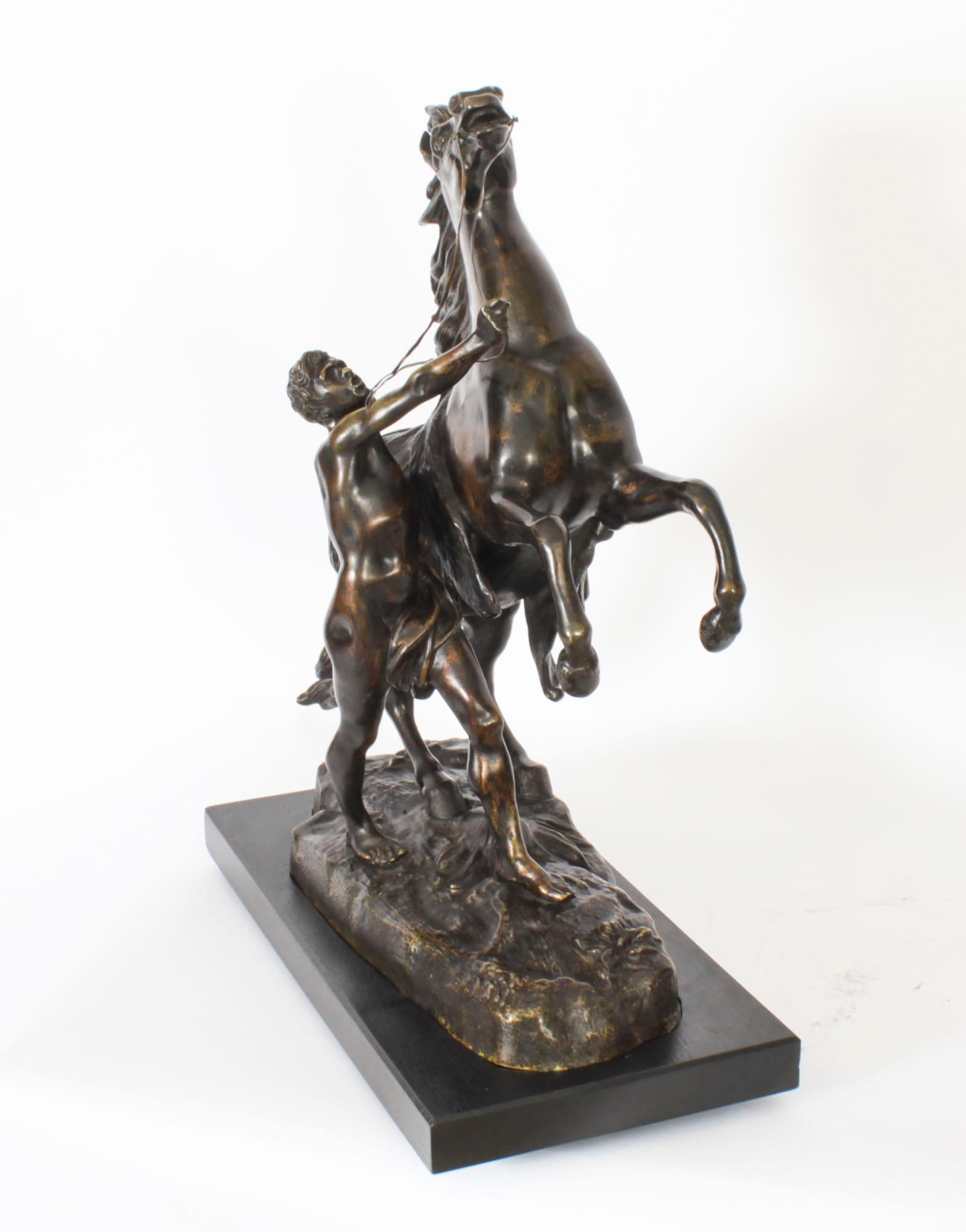 Mid-19th Century Antique Pair of French Bronze Marly Horses Sculptures by Cousteau 19th Century For Sale