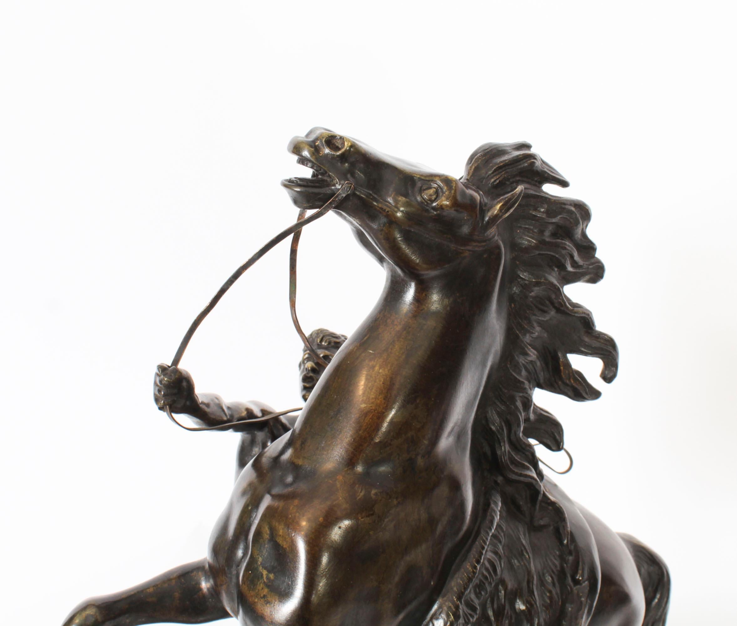 Antikes Paar französischer Bronzeskulpturen von Marly-Pferden aus dem 19. Jahrhundert von Cousteau (Mittleres 19. Jahrhundert) im Angebot