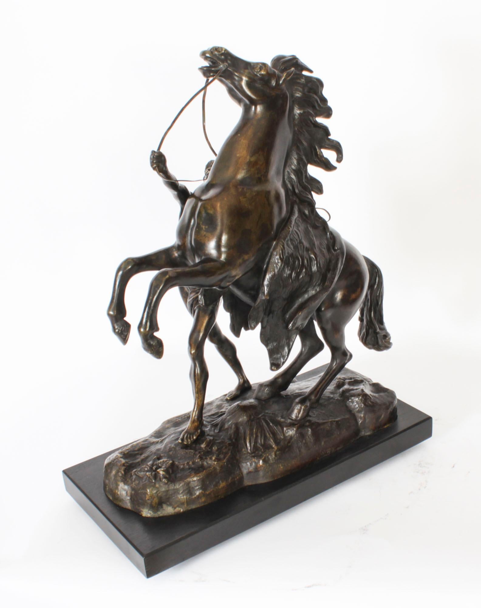 Antique Pair of French Bronze Marly Horses Sculptures by Cousteau 19th Century For Sale 3