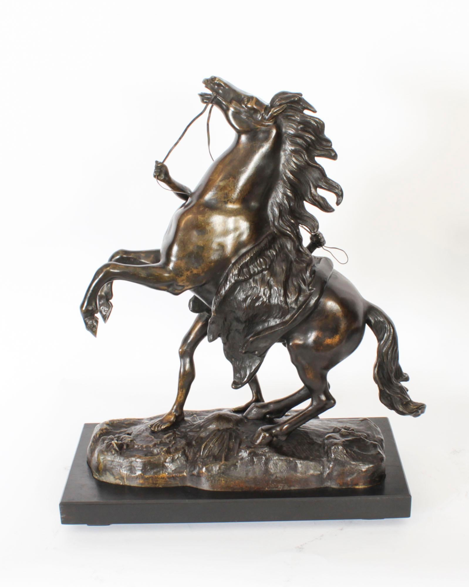 Antique Pair of French Bronze Marly Horses Sculptures by Cousteau 19th Century For Sale 4