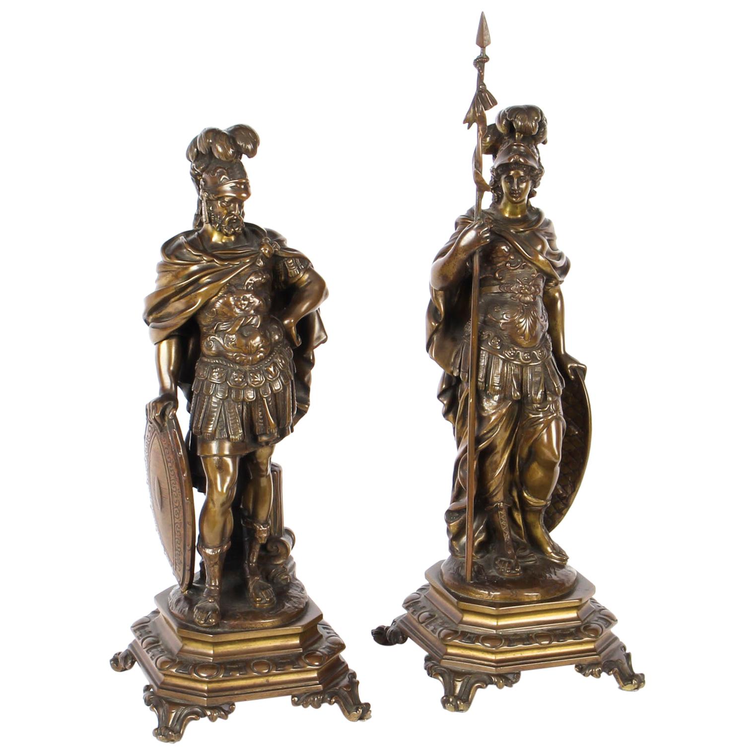 Paire de bronzes français anciens représentant Mars et Minerve:: 19ème siècle