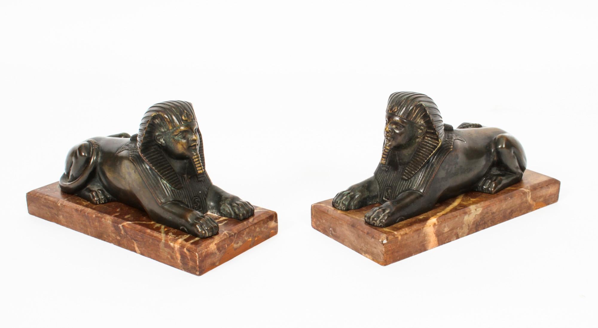 Antique Pair of French Bronzes Recumbent Sphinxes 19th Century 8