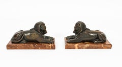 Antique Pair of French Bronzes Recumbent Sphinxes 19th Century