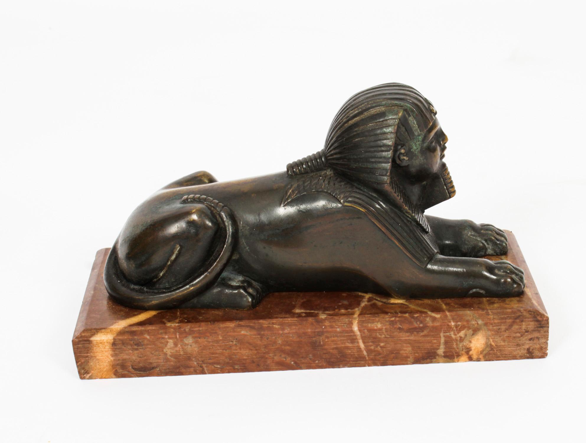 Antique Pair of French Bronzes Recumbent Sphinxes 19th Century 1