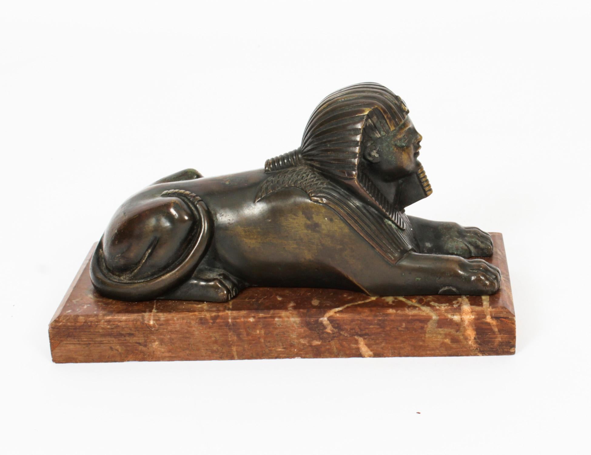 Antique Pair of French Bronzes Recumbent Sphinxes 19th Century 5