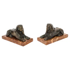 Antique Pair of French Bronzes Recumbent Sphinxes 19th Century