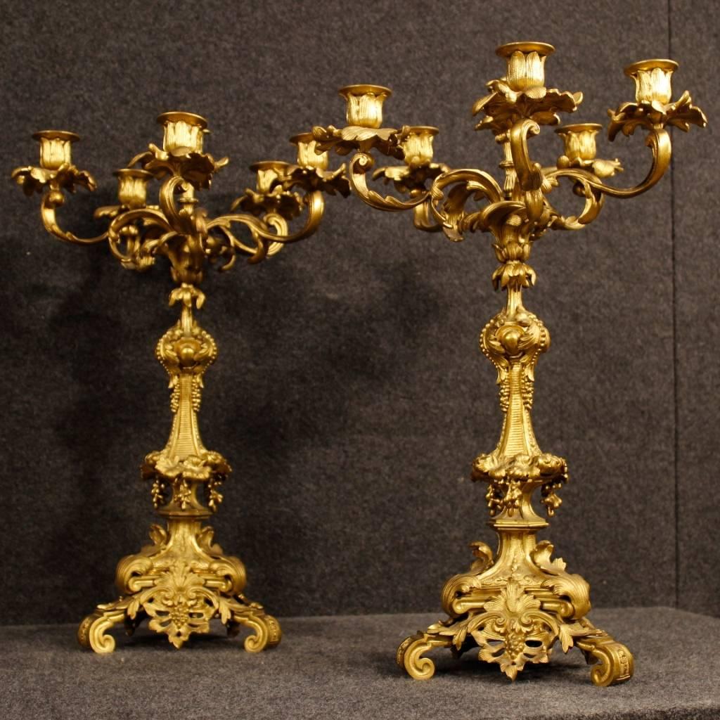 Antique Pair of French Candelabras in Gilt Bronze from 19th Century 7